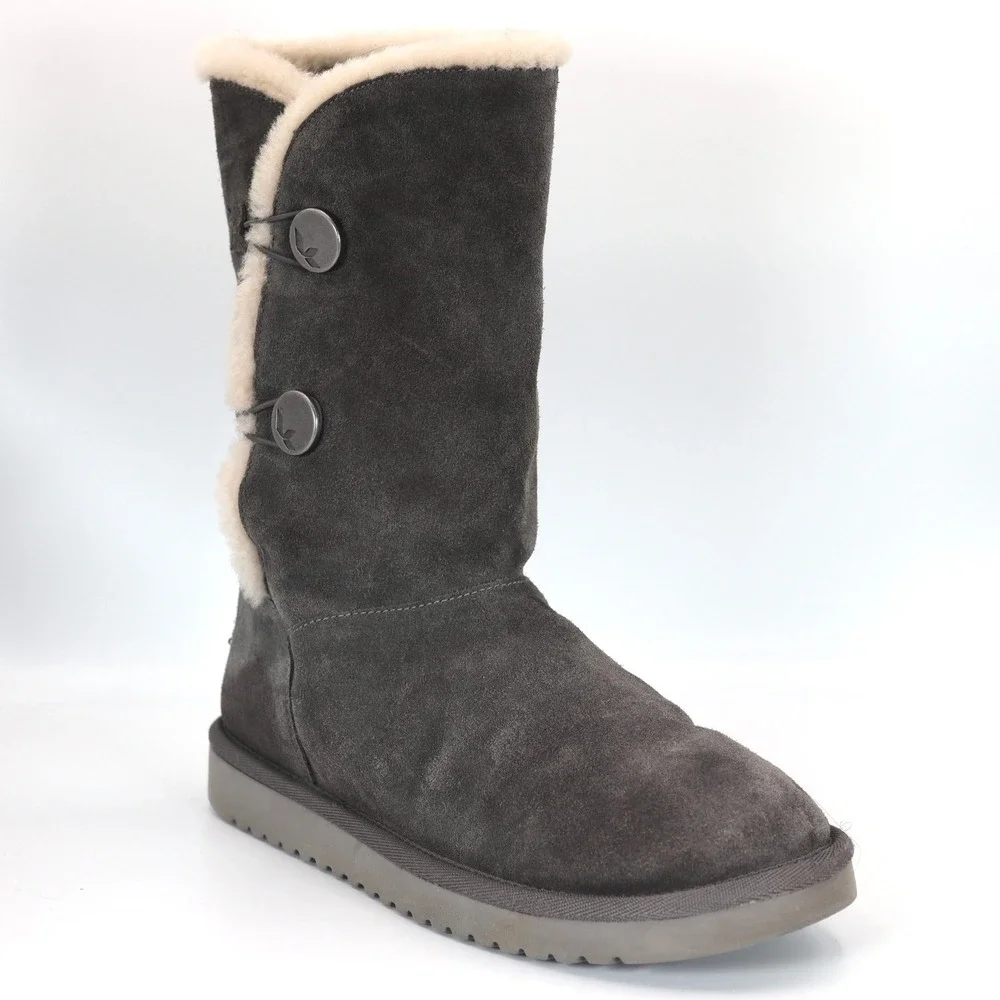 Koolaburra by UGG Victoria Boot Womens 10 Grey Suede Faux Fur Tall Winter Casual